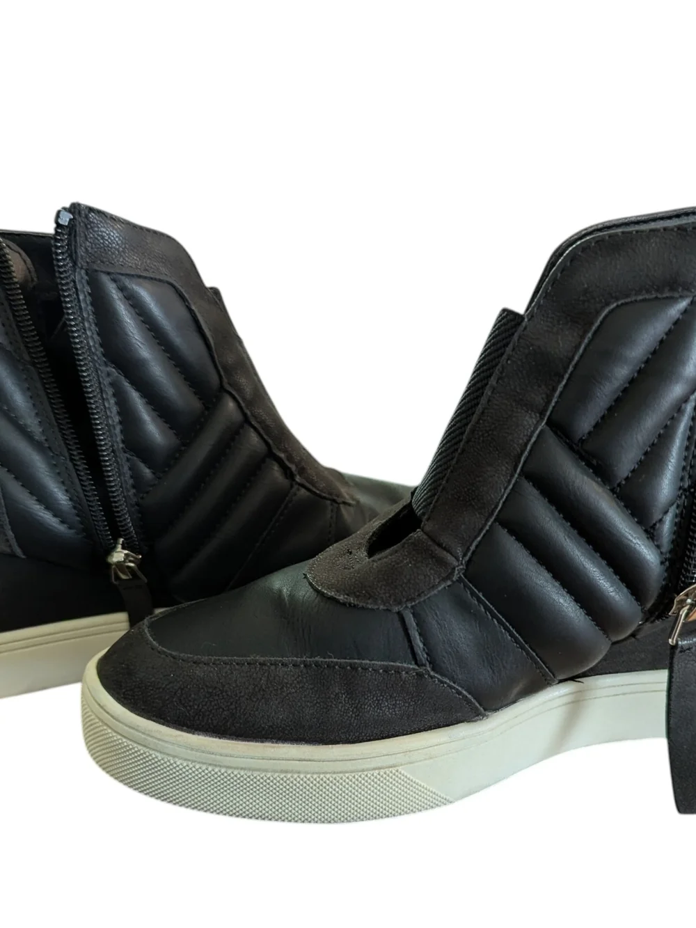 Mia Black Quilted Wedge Ankle Sneakers Stylish Zip Casual Women’s Shoes 8M